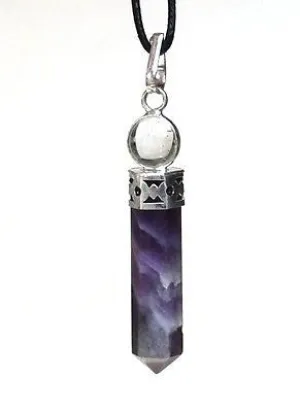 Amethyst & Clear Quartz Crystal Stone Pendant Inc Cord Necklace