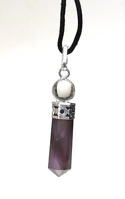 Amethyst & Clear Quartz Crystal Stone Pendant Inc Cord Necklace