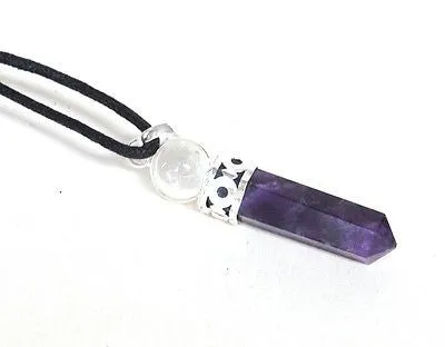 Amethyst & Clear Quartz Crystal Stone Pendant Inc Cord Necklace