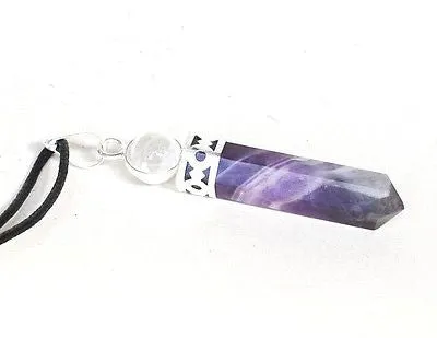 Amethyst & Clear Quartz Crystal Stone Pendant Inc Cord Necklace