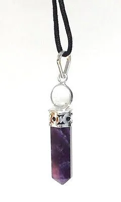 Amethyst & Clear Quartz Crystal Stone Pendant Inc Cord Necklace