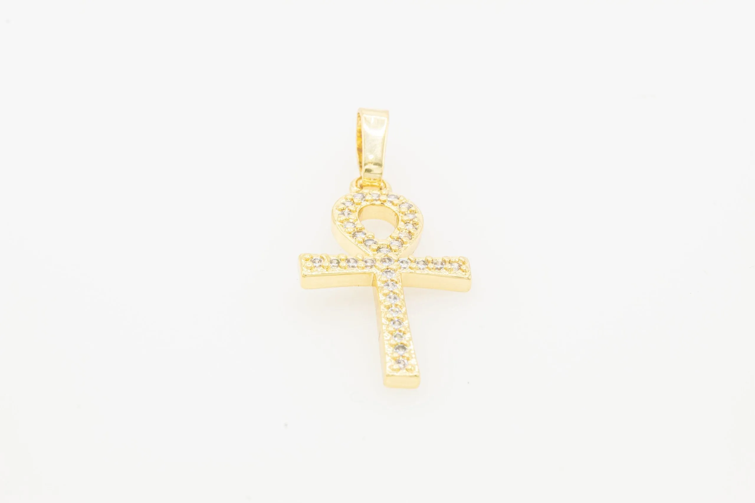 Ankh Cross CZ 14K Gold Pendant