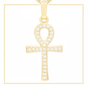 Ankh Cross CZ 14K Gold Pendant