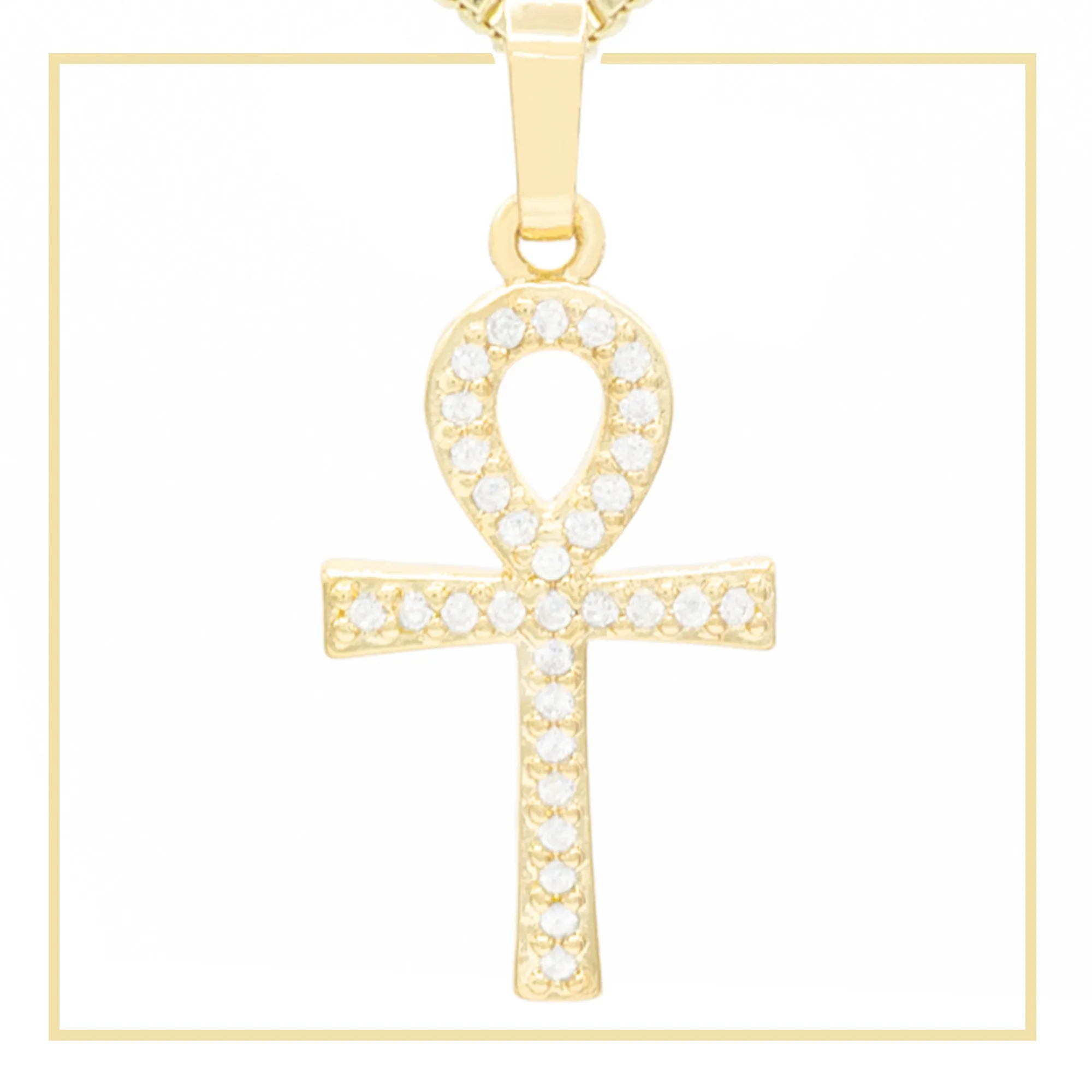 Ankh Cross CZ 14K Gold Pendant