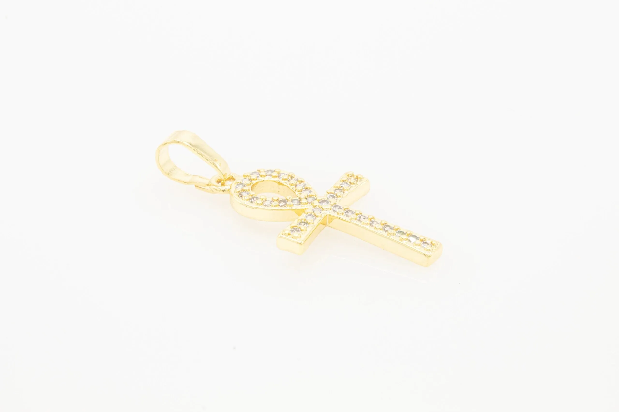 Ankh Cross CZ 14K Gold Pendant