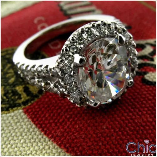 Anniversary Oval 3 Ct Halo Pave Cubic Zirconia Cz Ring