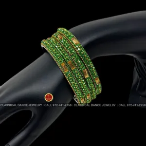 Apple Green Stone Gold Studded Indian Jewelry Bridal Bangles Set | Bharatnatyam, Kuchipudi, Weddings, Birthdays |  Classical Dance Jewelry