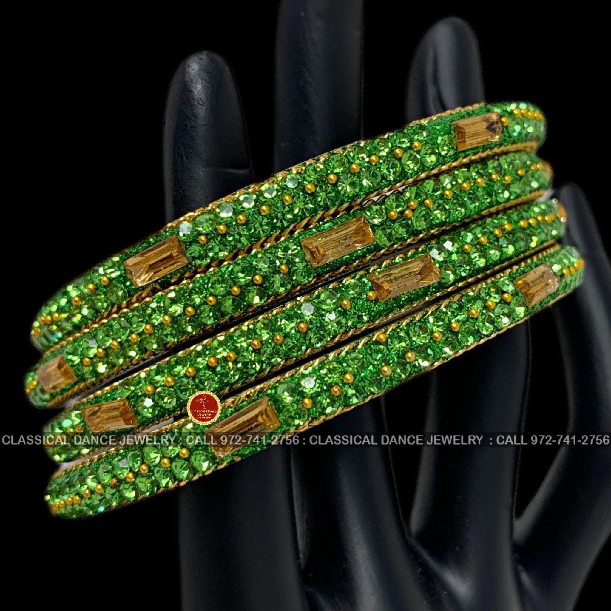 Apple Green Stone Gold Studded Indian Jewelry Bridal Bangles Set | Bharatnatyam, Kuchipudi, Weddings, Birthdays |  Classical Dance Jewelry
