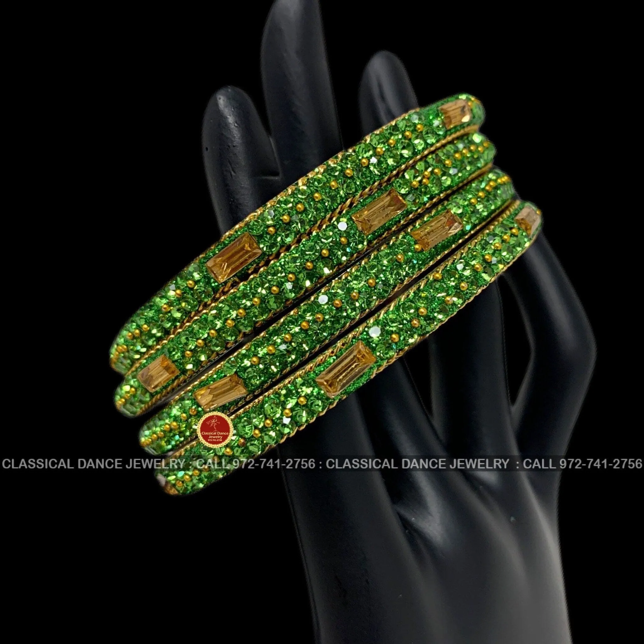 Apple Green Stone Gold Studded Indian Jewelry Bridal Bangles Set | Bharatnatyam, Kuchipudi, Weddings, Birthdays |  Classical Dance Jewelry