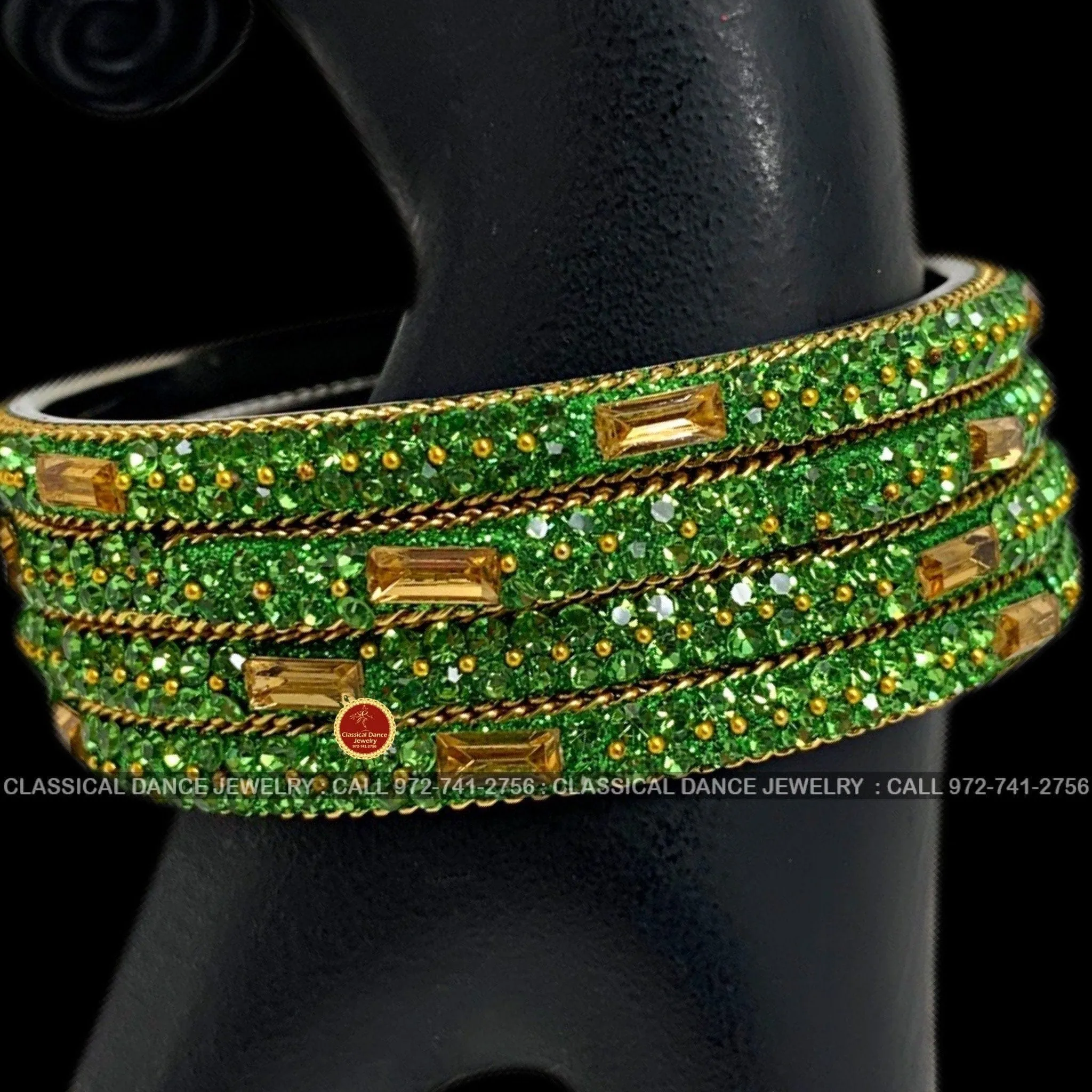 Apple Green Stone Gold Studded Indian Jewelry Bridal Bangles Set | Bharatnatyam, Kuchipudi, Weddings, Birthdays |  Classical Dance Jewelry