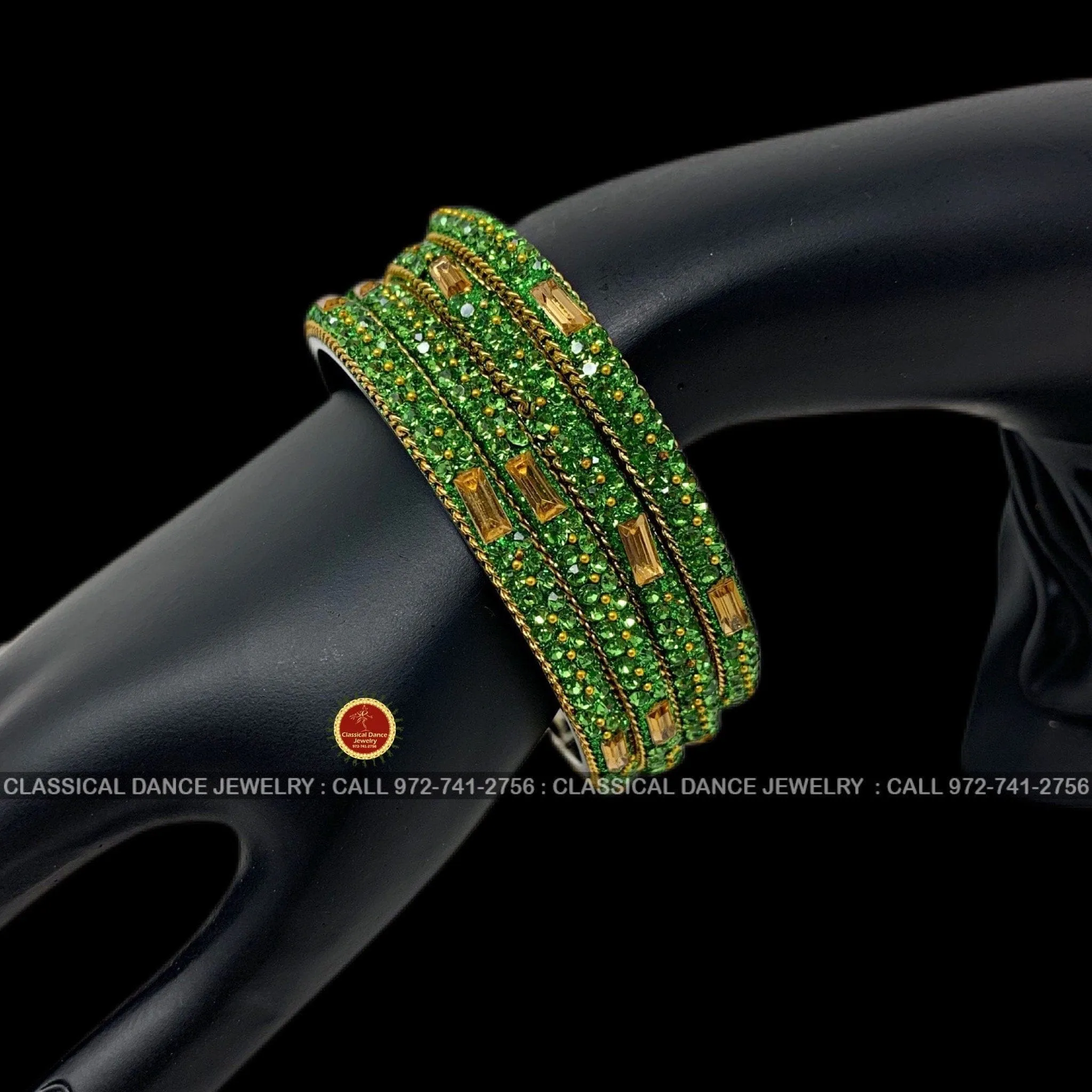 Apple Green Stone Gold Studded Indian Jewelry Bridal Bangles Set | Bharatnatyam, Kuchipudi, Weddings, Birthdays |  Classical Dance Jewelry