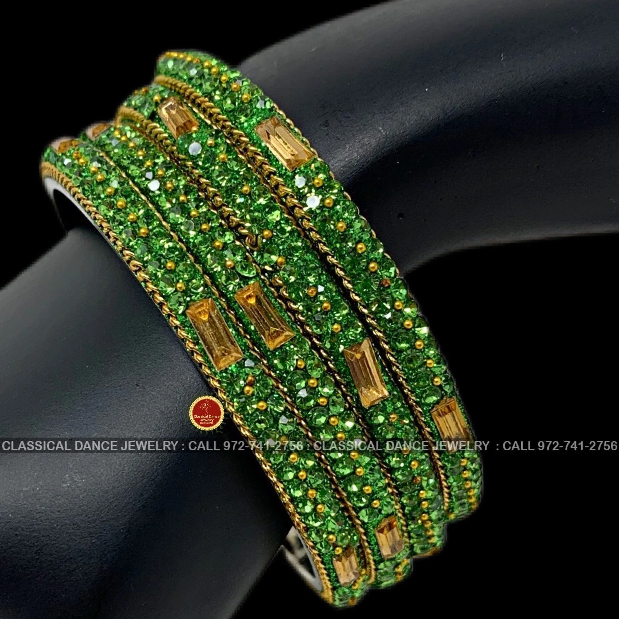 Apple Green Stone Gold Studded Indian Jewelry Bridal Bangles Set | Bharatnatyam, Kuchipudi, Weddings, Birthdays |  Classical Dance Jewelry