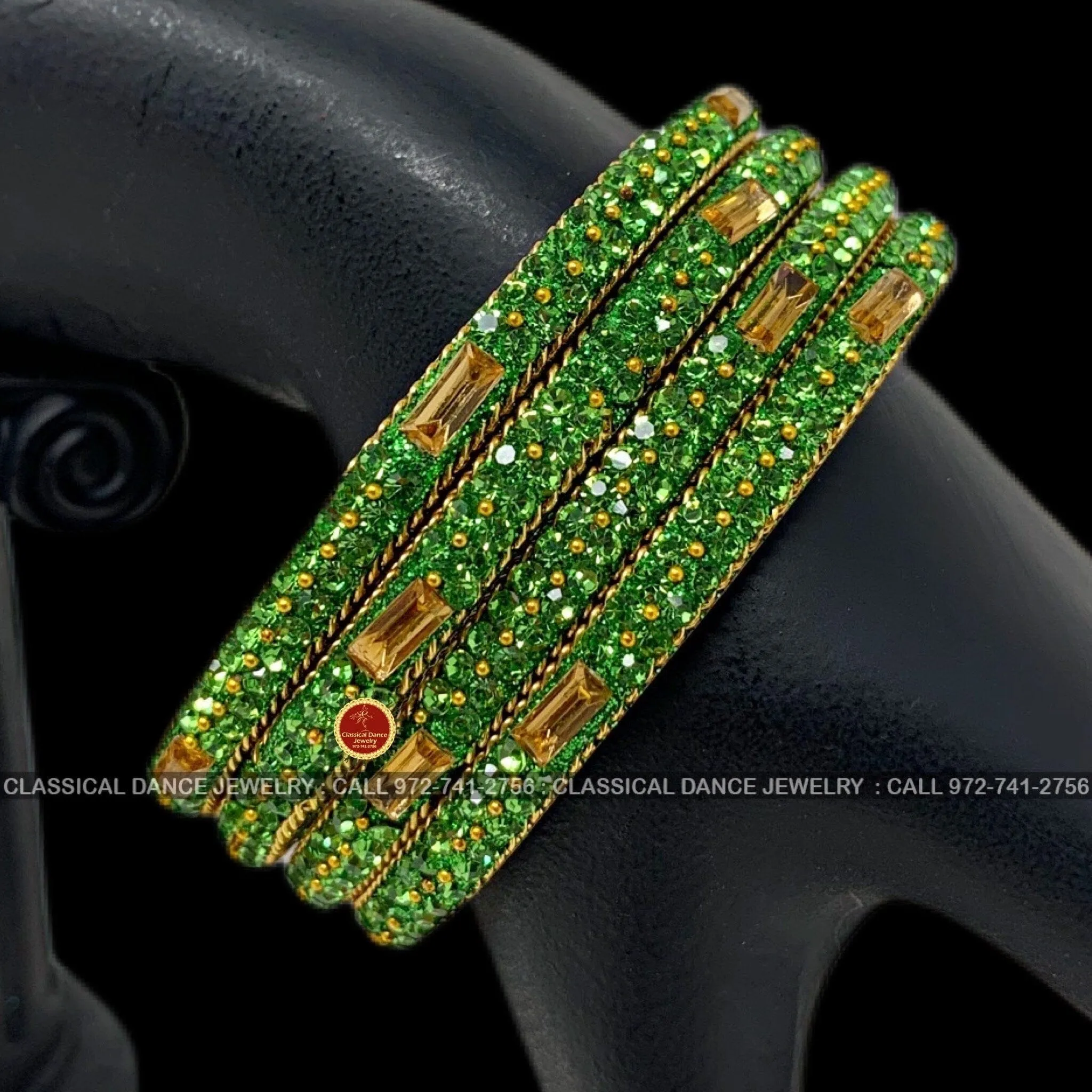 Apple Green Stone Gold Studded Indian Jewelry Bridal Bangles Set | Bharatnatyam, Kuchipudi, Weddings, Birthdays |  Classical Dance Jewelry