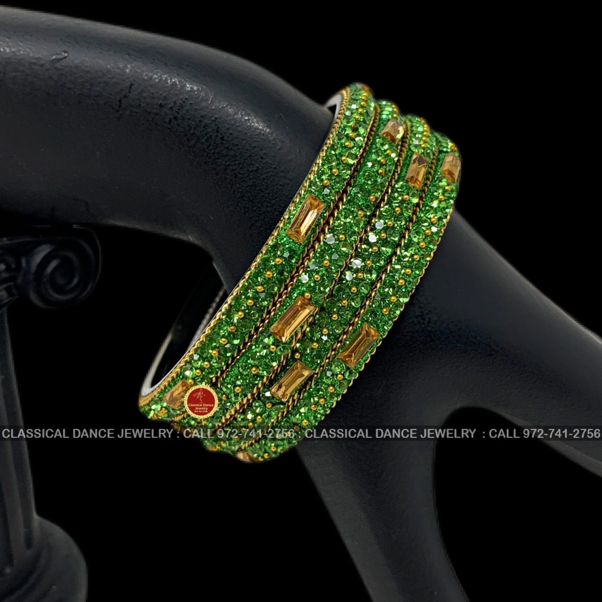 Apple Green Stone Gold Studded Indian Jewelry Bridal Bangles Set | Bharatnatyam, Kuchipudi, Weddings, Birthdays |  Classical Dance Jewelry