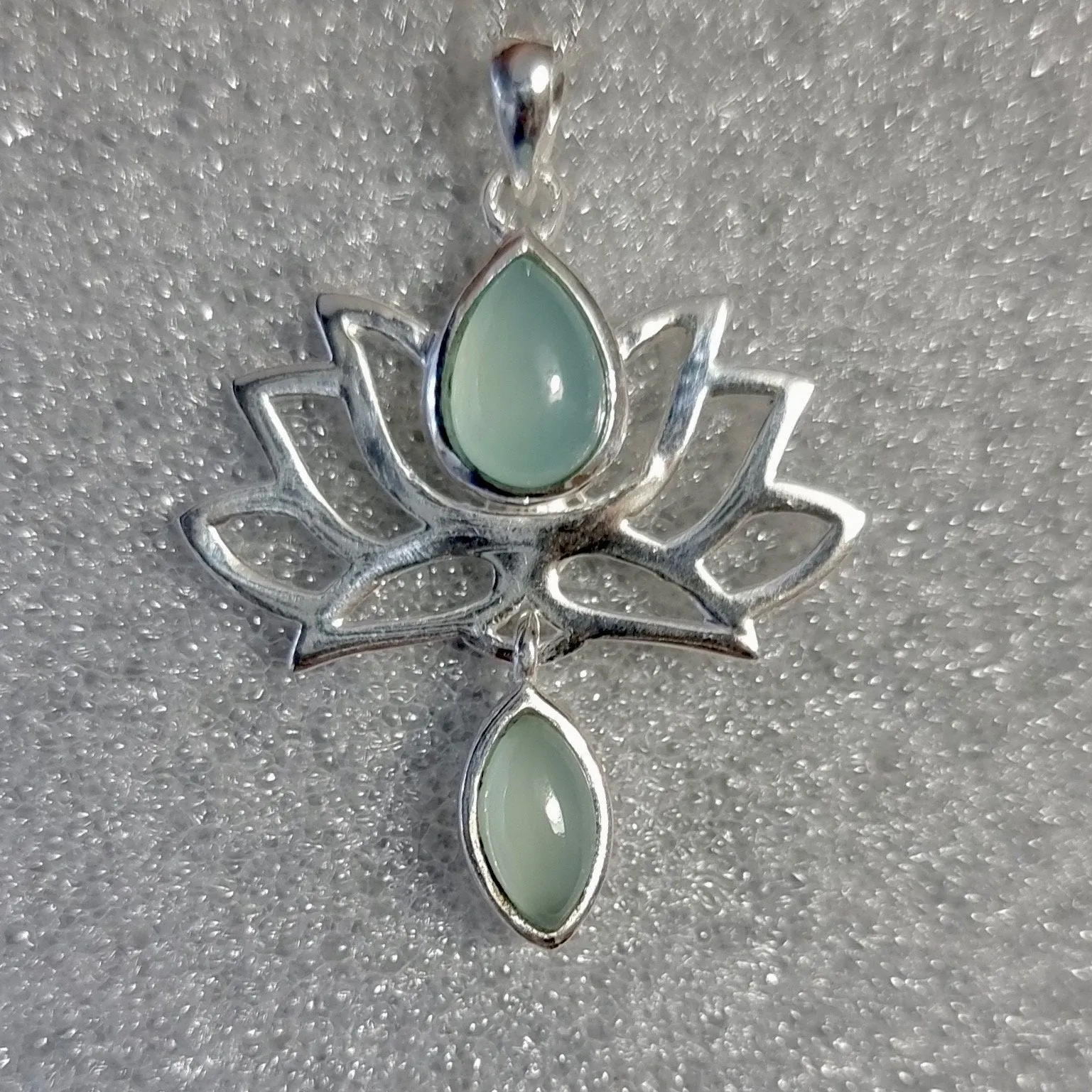 Aqua Chalcedony Sterling Silver Lotus Flower Pendant, P6C