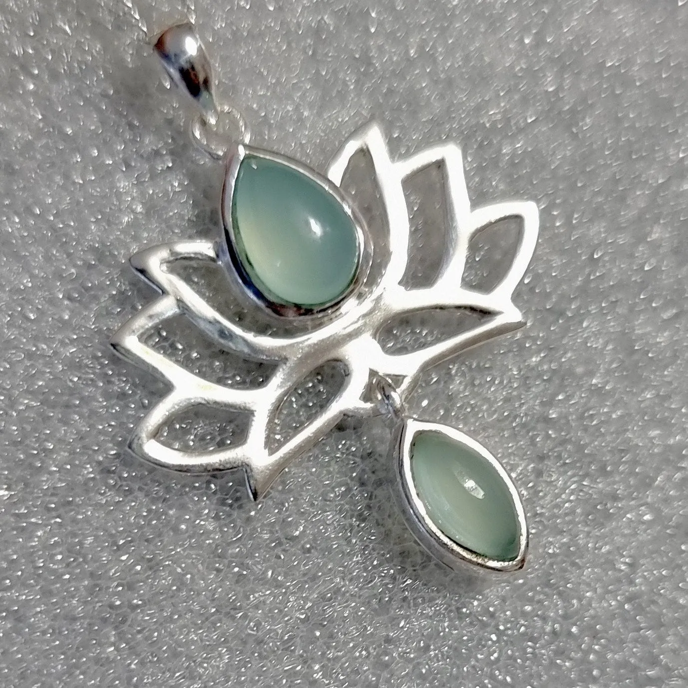 Aqua Chalcedony Sterling Silver Lotus Flower Pendant, P6C
