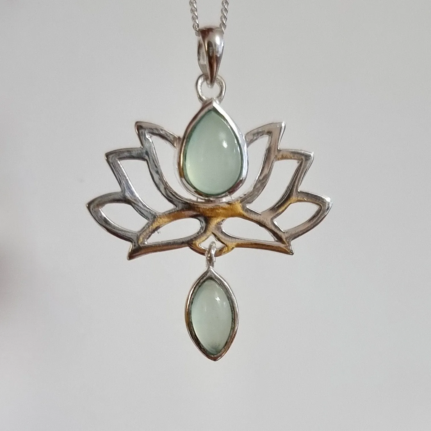Aqua Chalcedony Sterling Silver Lotus Flower Pendant, P6C