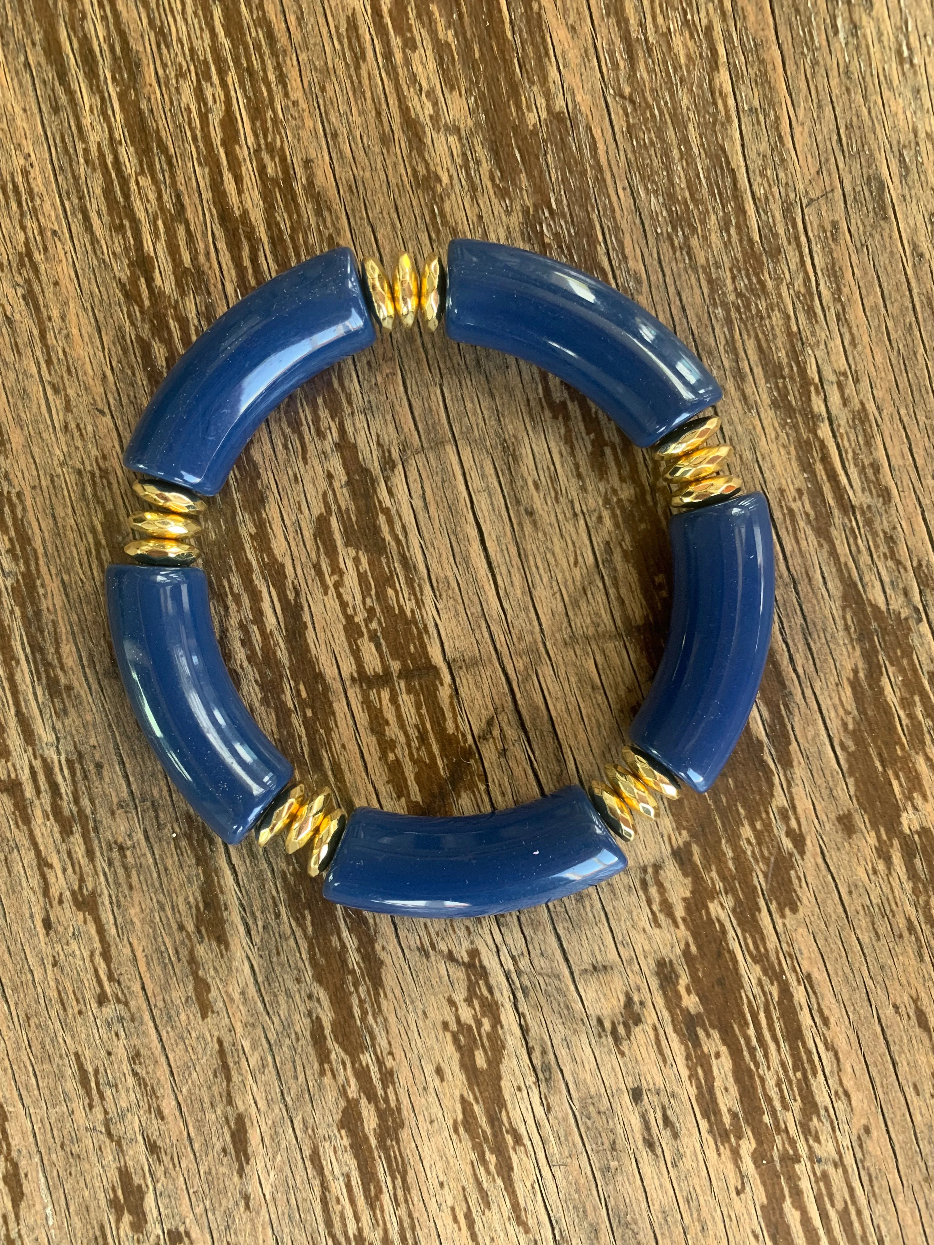 Bamboo Tube Stretch Bracelet w/ Gold Accents