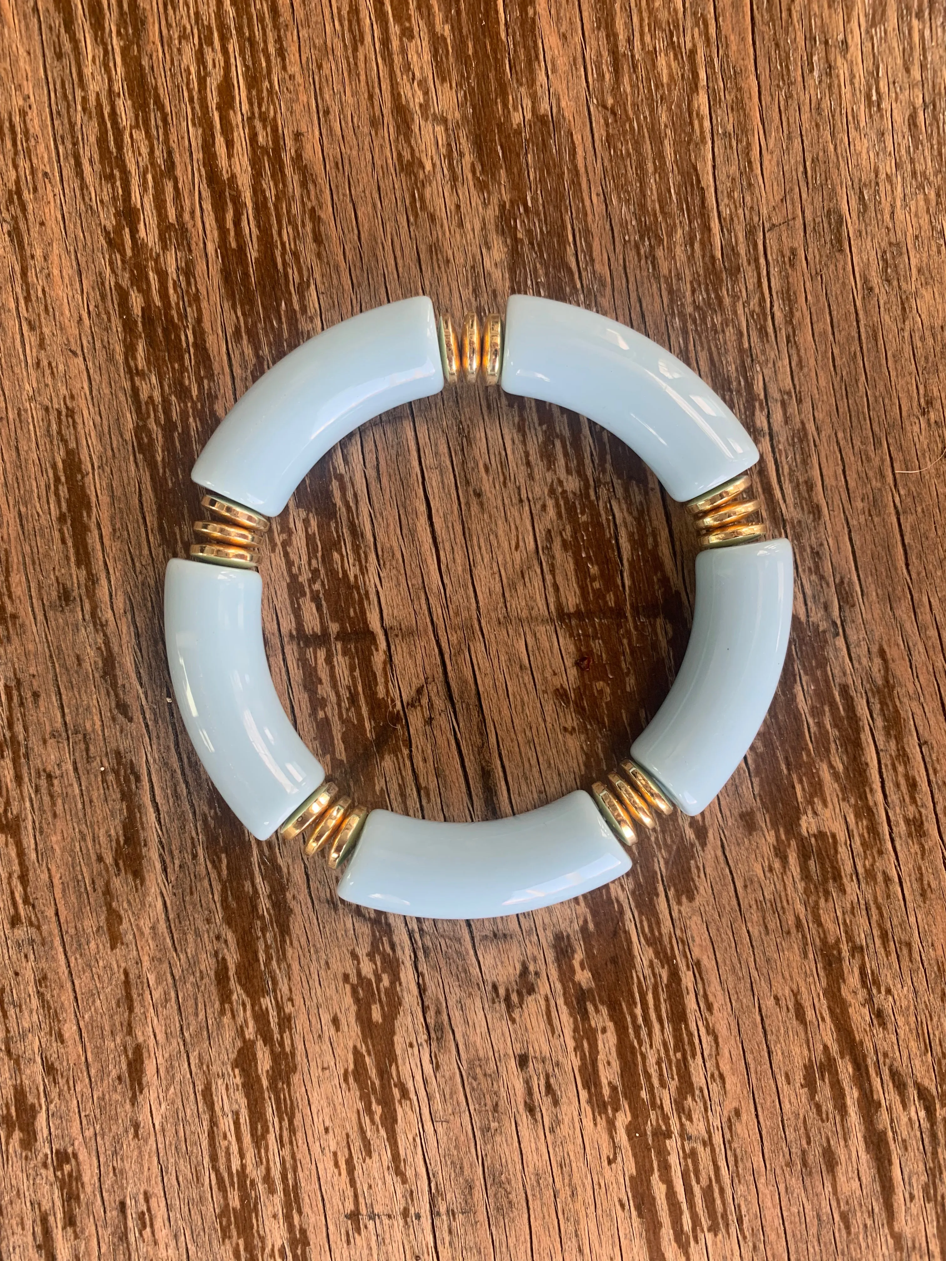 Bamboo Tube Stretch Bracelet w/ Gold Accents