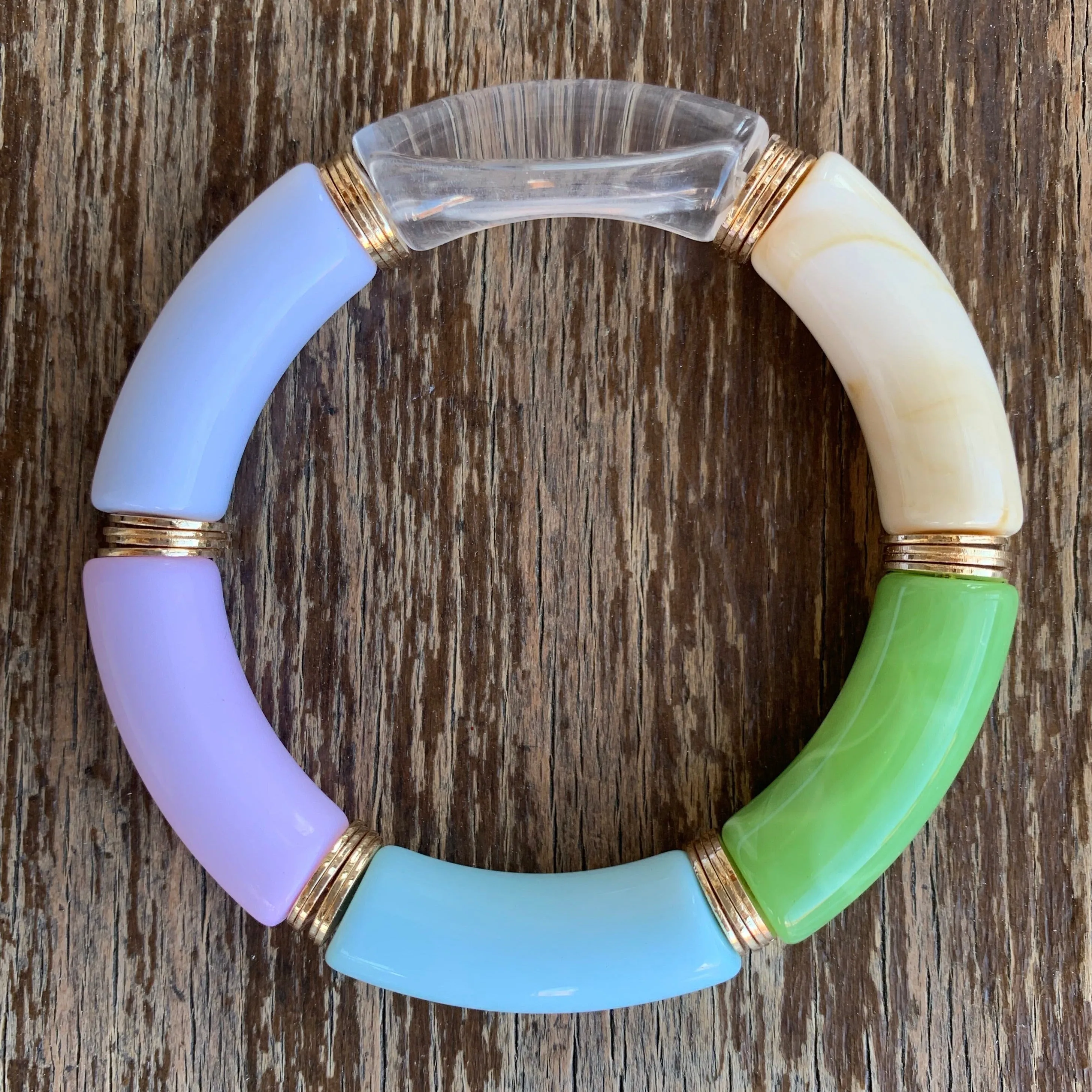 Bamboo Tube Stretch Bracelet w/ Gold Accents