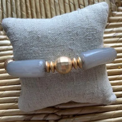 Bamboo Tube Stretch Bracelet w/ Gold Accents