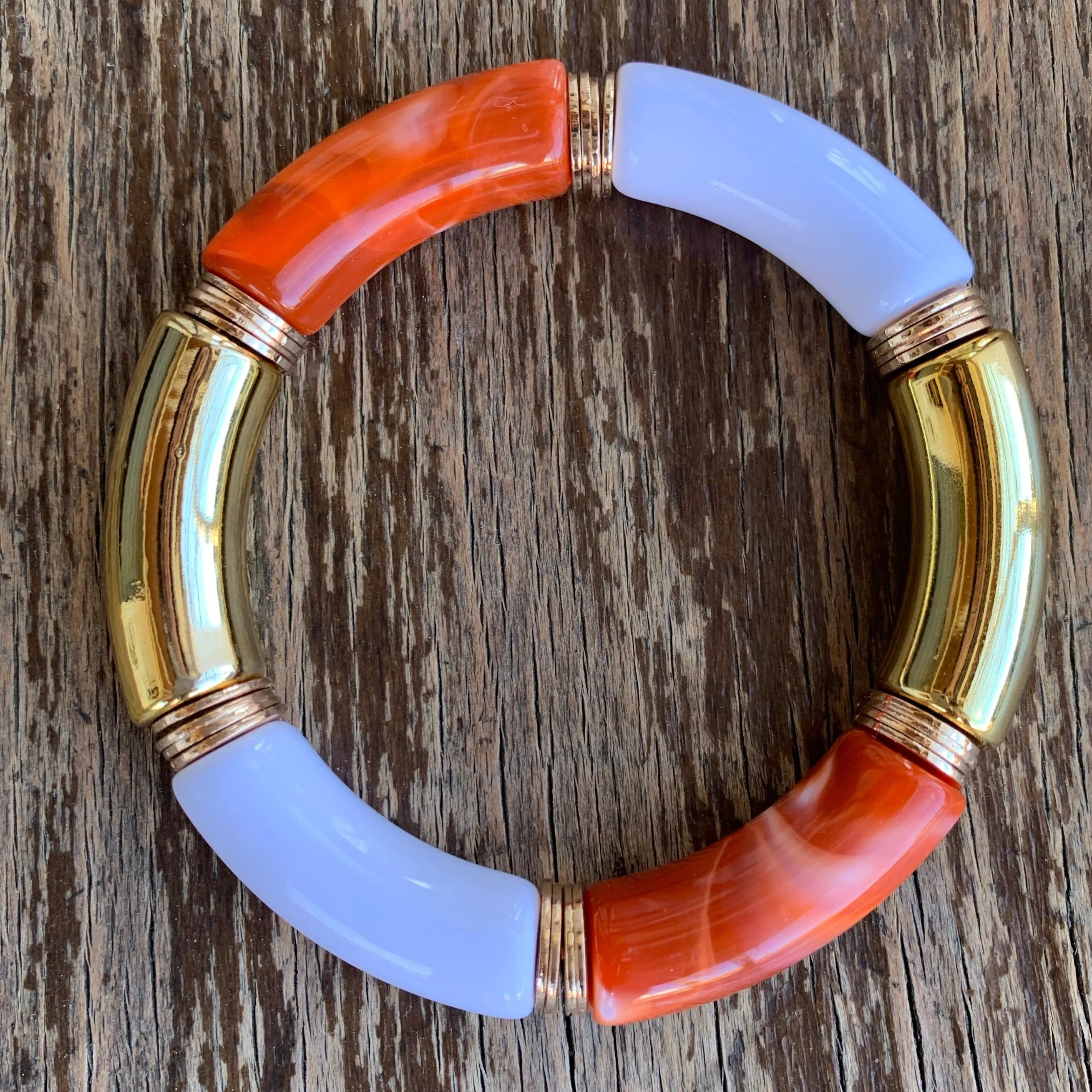 Bamboo Tube Stretch Bracelet w/ Gold Accents