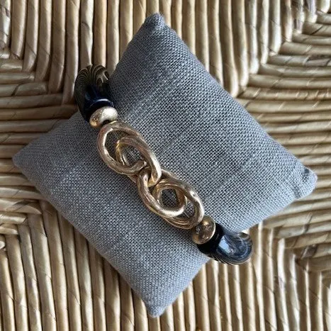 Bamboo Tube Stretch Bracelet w/ Gold Accents