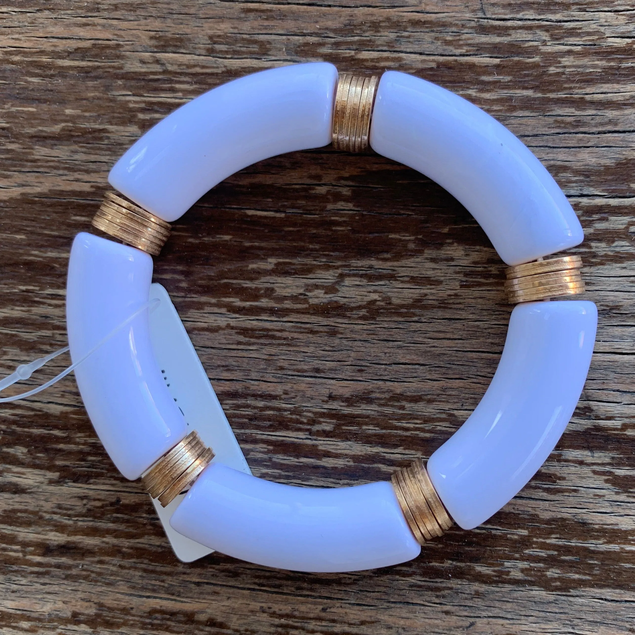 Bamboo Tube Stretch Bracelet w/ Gold Accents