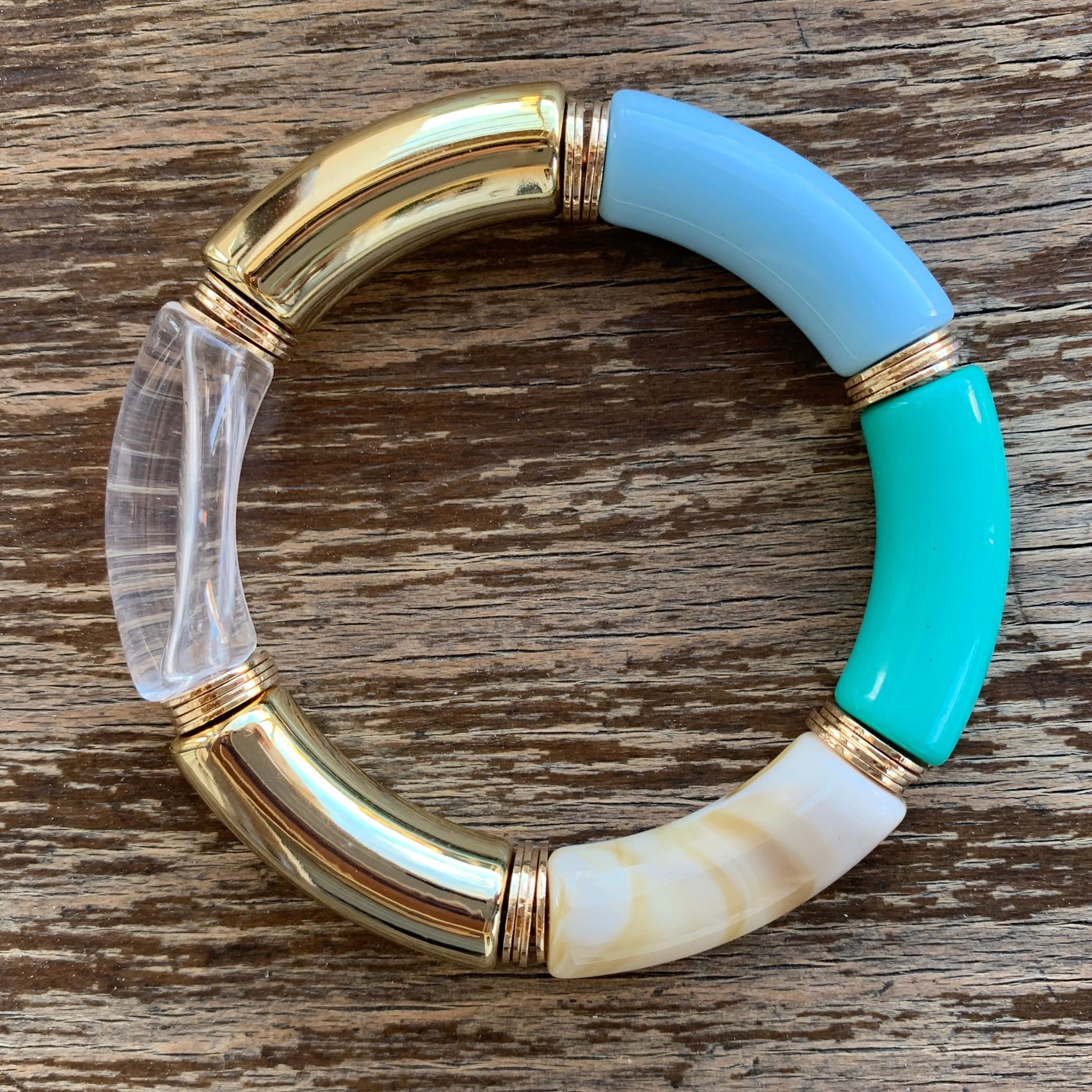 Bamboo Tube Stretch Bracelet w/ Gold Accents