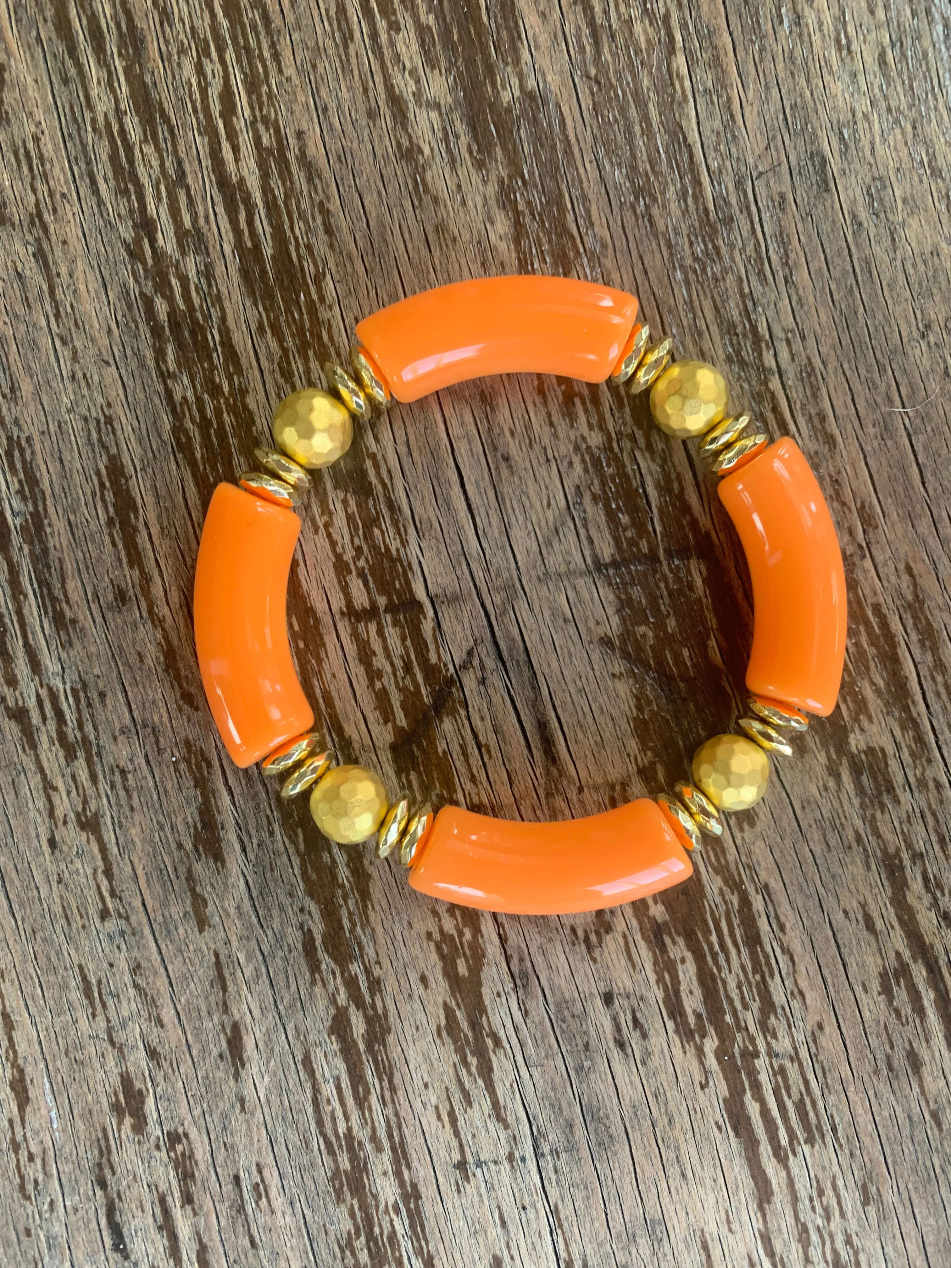 Bamboo Tube Stretch Bracelet w/ Gold Accents