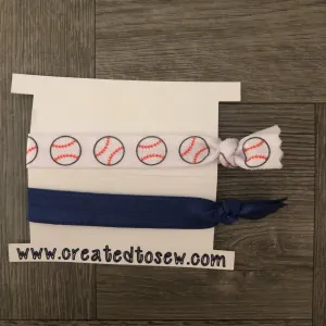 Baseball Elastic Hair Tie With Solid Blue Set