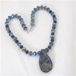 Blue Crystal Artisan Pendant Necklace