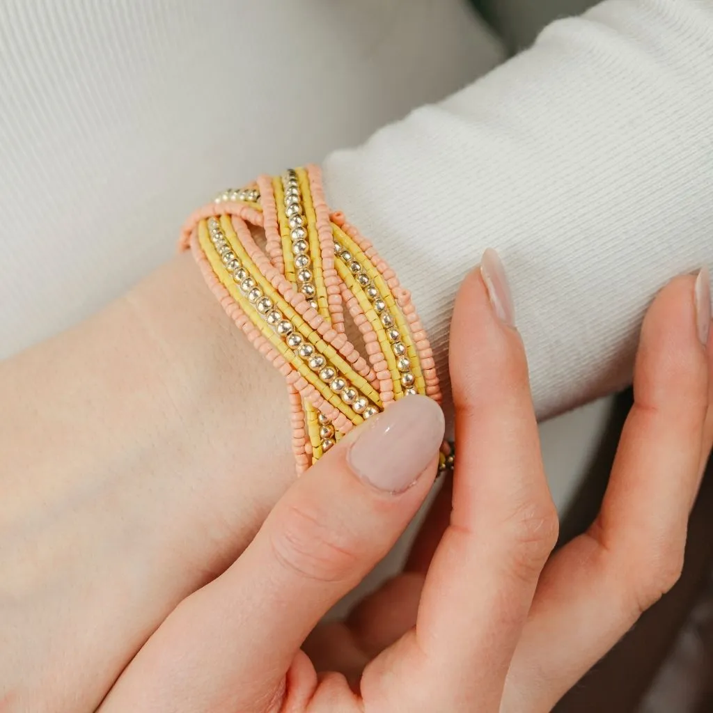 Blue Orange Golden Pearl Thick Open Cuff Ethnic Boho Gypsy Bridal Kada Bangle