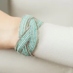 Blue Orange Golden Pearl Thick Open Cuff Ethnic Boho Gypsy Bridal Kada Bangle