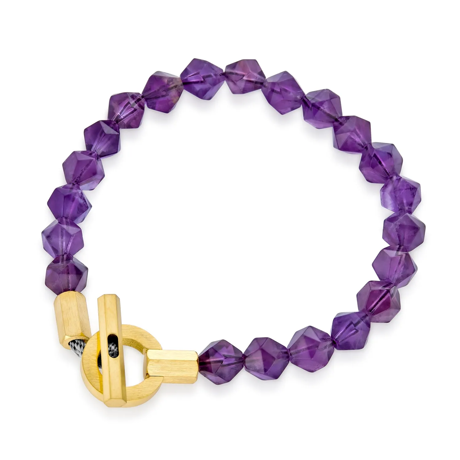 Boho Handmade Amethyst Rhodonite 8MM Bead Gemstone Stacking Bracelet Gold Tone