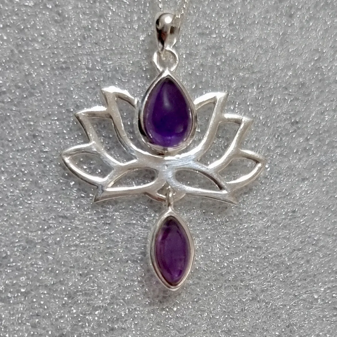 Cabochon Amethyst Sterling Silver Lotus Flower Pendant, P6A