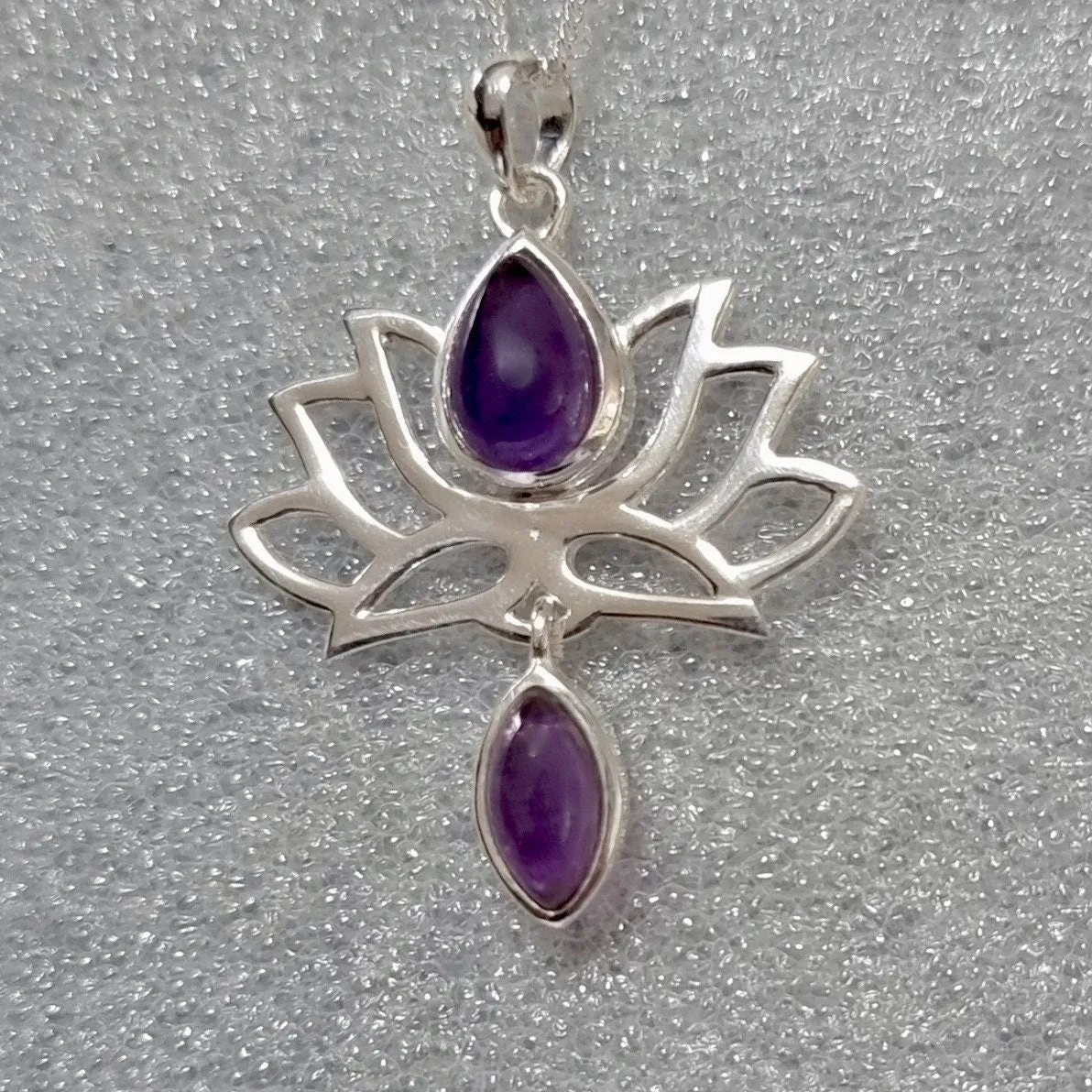 Cabochon Amethyst Sterling Silver Lotus Flower Pendant, P6A