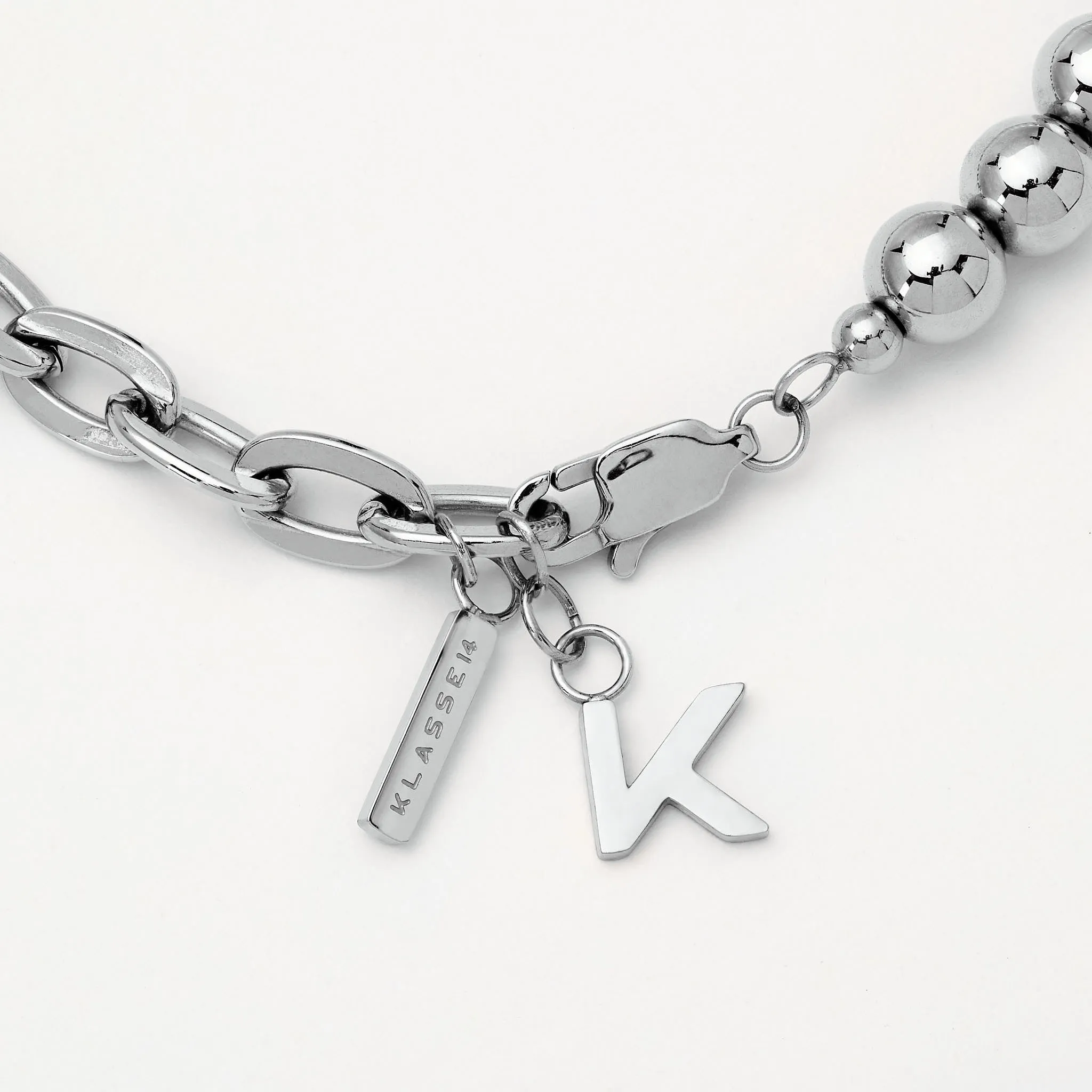Chain Sphere Bracelet Silver & Black Pearl