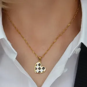 Checkered Enamel Heart Necklace