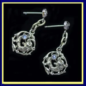 Chinese 14k gold diamond dragon Earrings dangle ear pendants antique (5417)