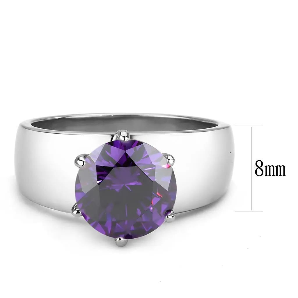 CJ52002 Wholesale Women's Stainless Steel AAA Grade CZ Amethyst Round Solitaire Ring