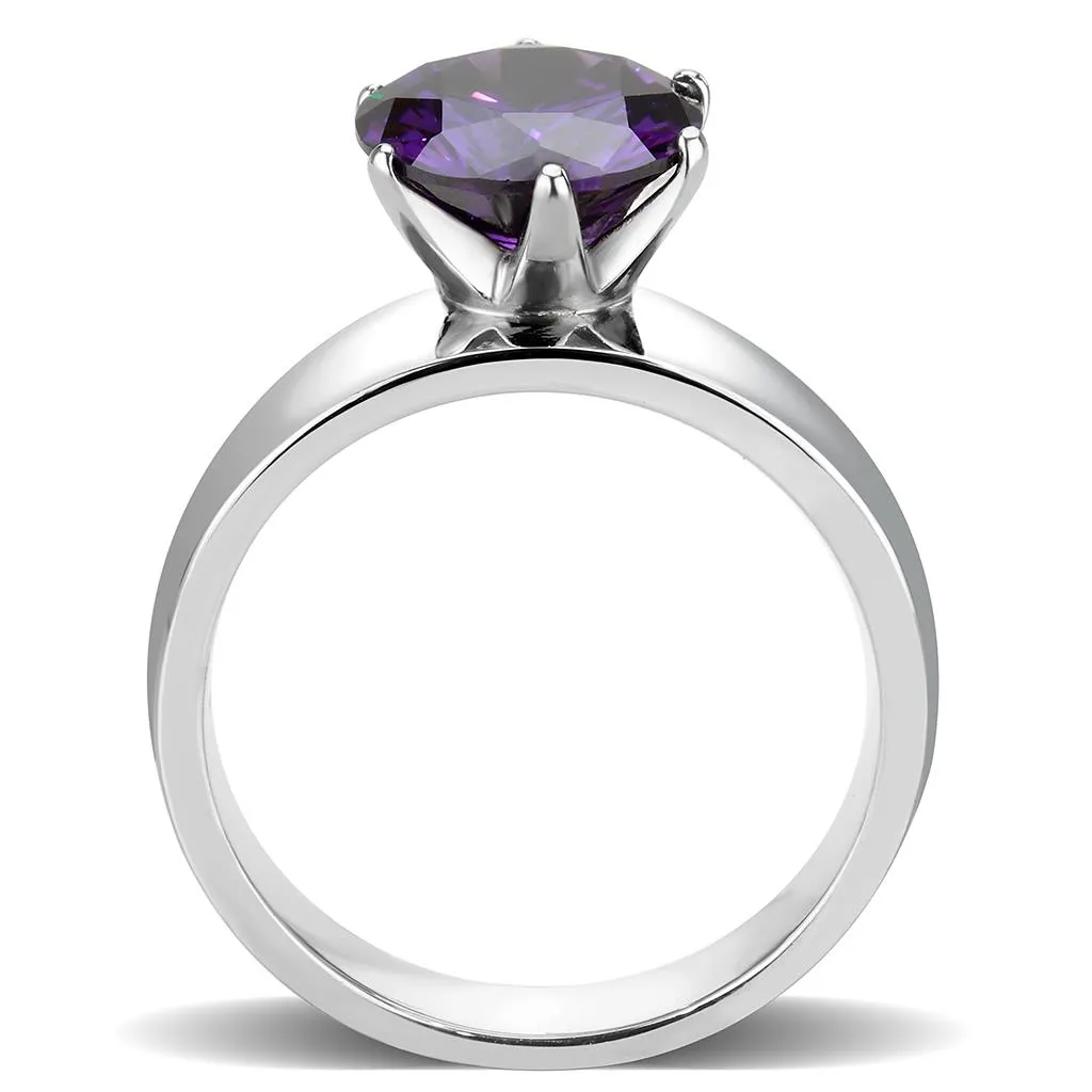 CJ52002 Wholesale Women's Stainless Steel AAA Grade CZ Amethyst Round Solitaire Ring