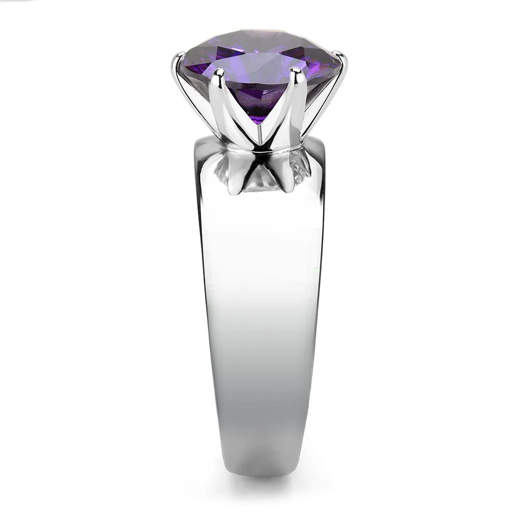 CJ52002 Wholesale Women's Stainless Steel AAA Grade CZ Amethyst Round Solitaire Ring