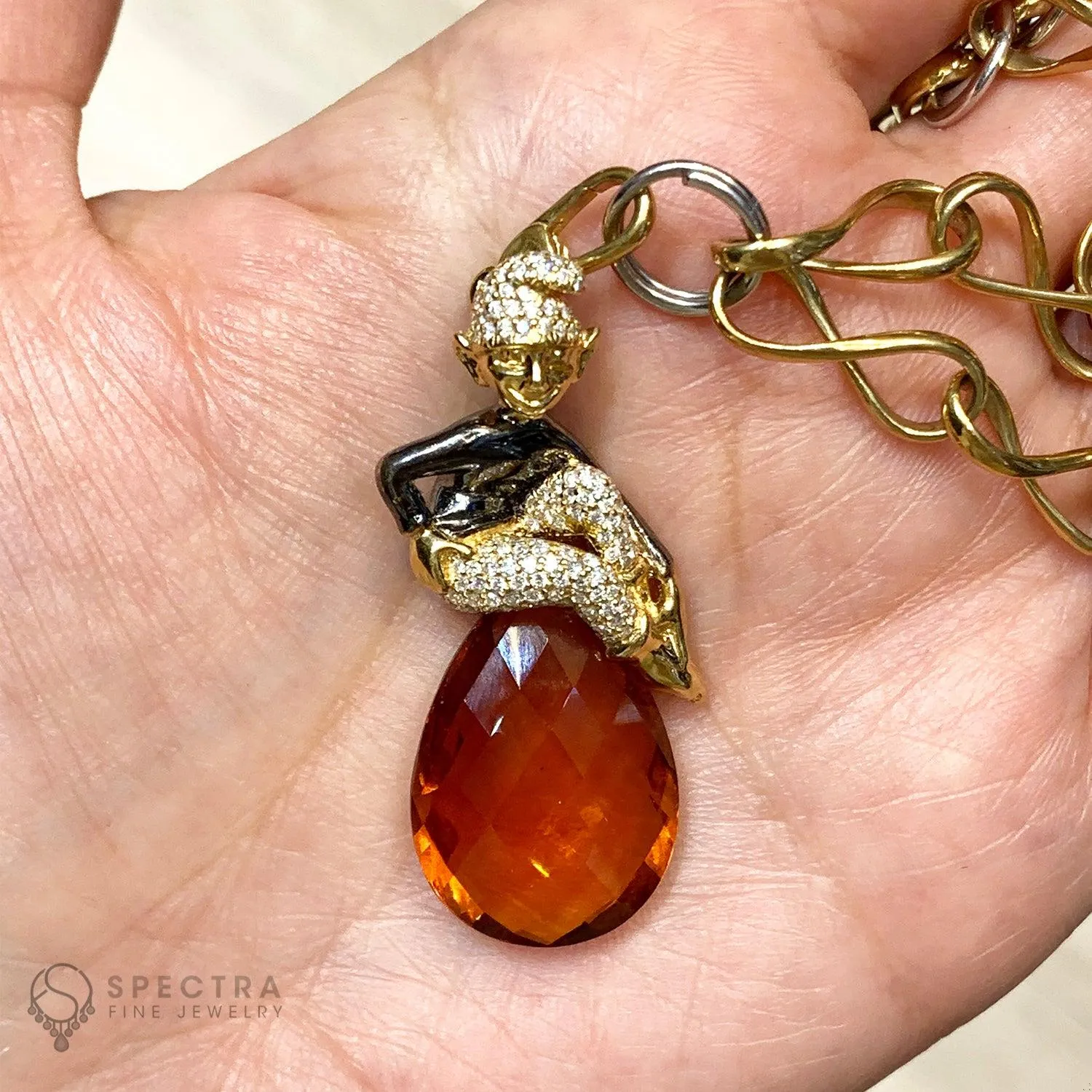 Crivelli Diamond Brown Topaz Elf Pendant Charm Necklace