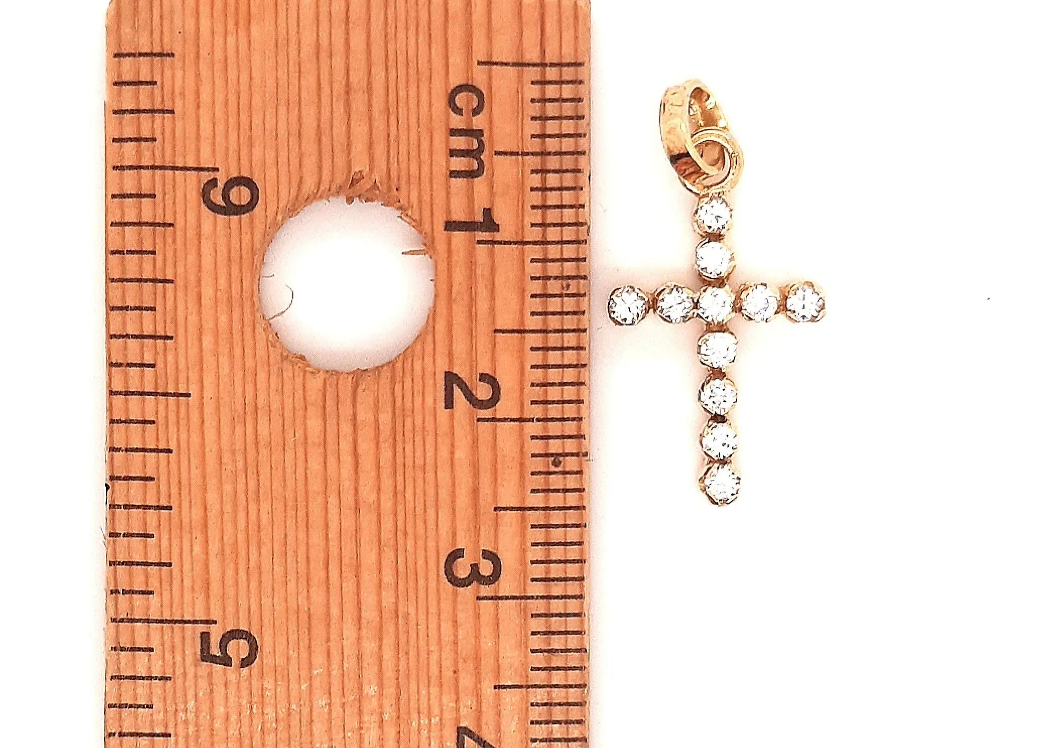 Cubic Zirconia & Yellow Gold Cross Pendant