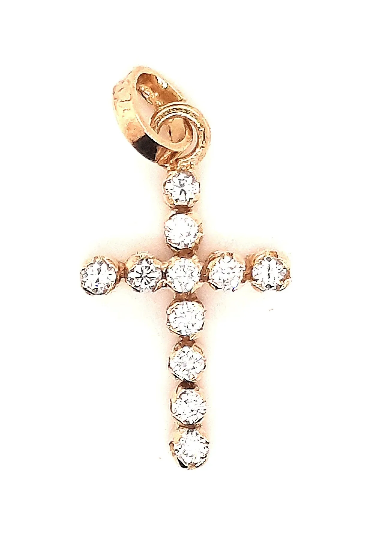 Cubic Zirconia & Yellow Gold Cross Pendant