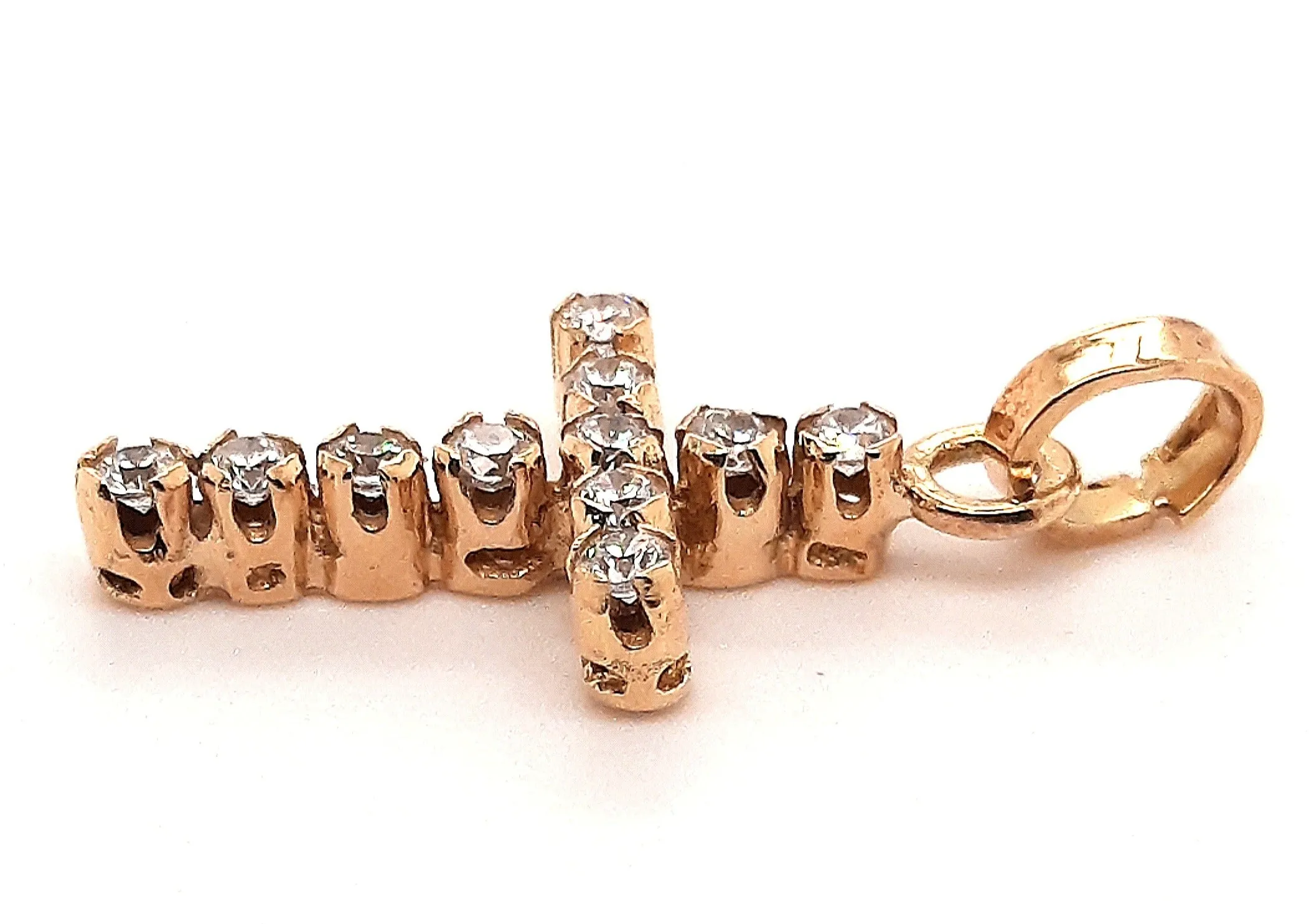 Cubic Zirconia & Yellow Gold Cross Pendant