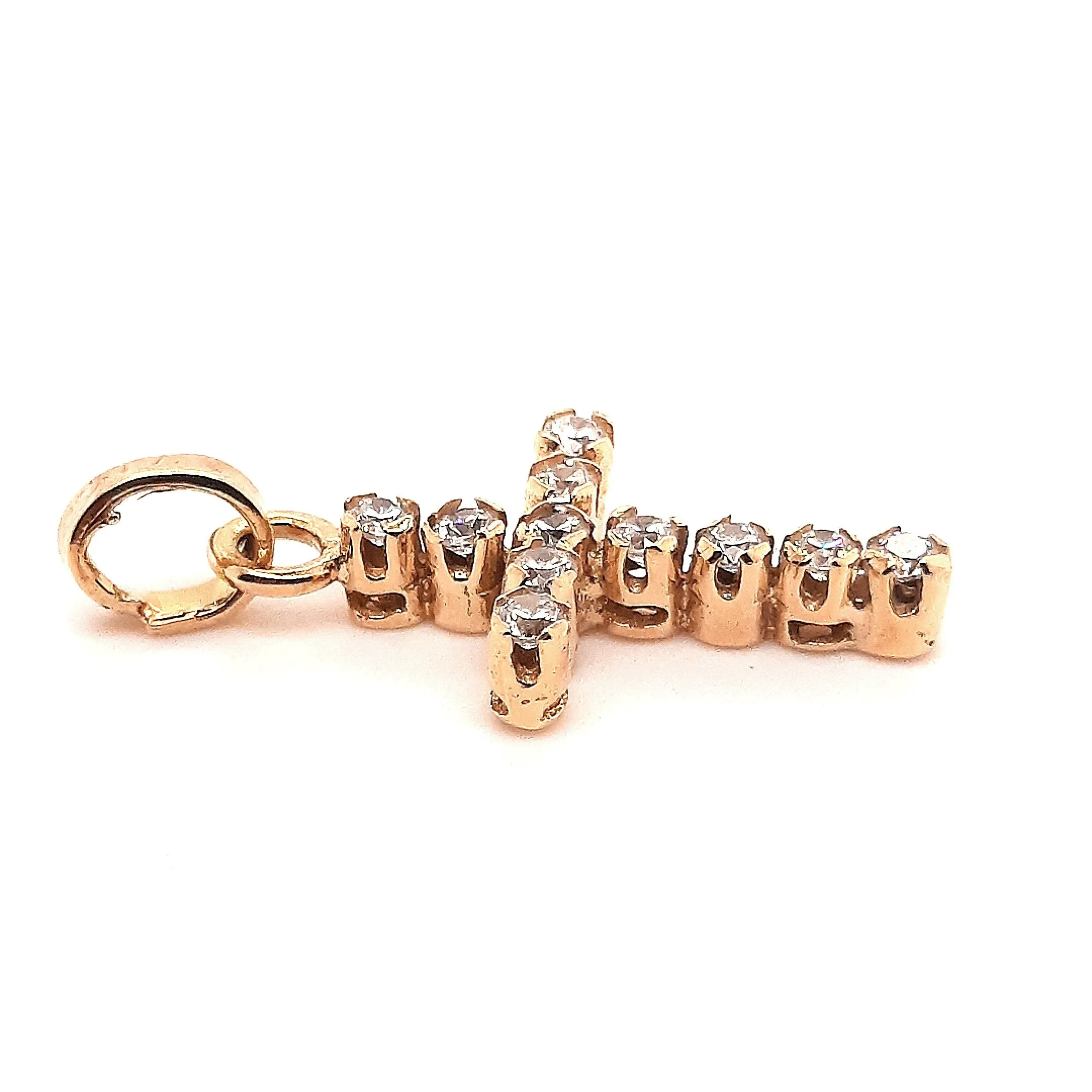 Cubic Zirconia & Yellow Gold Cross Pendant