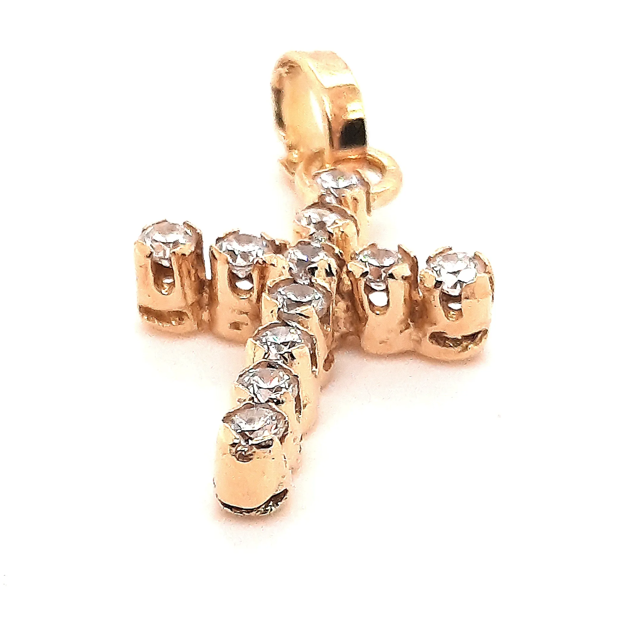 Cubic Zirconia & Yellow Gold Cross Pendant