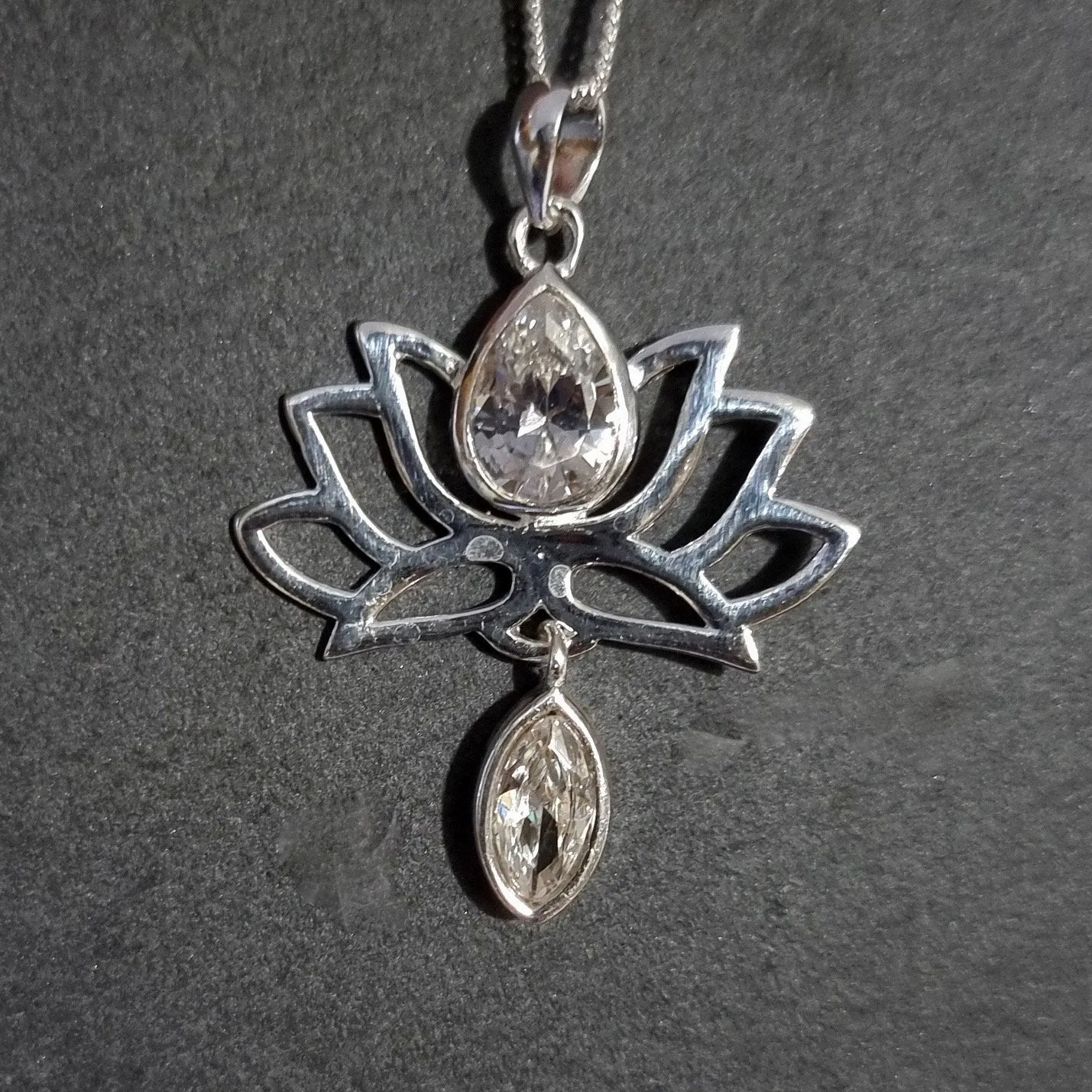 Cubic Zirconia Sterling Silver Lotus Flower Pendant, P6CZ